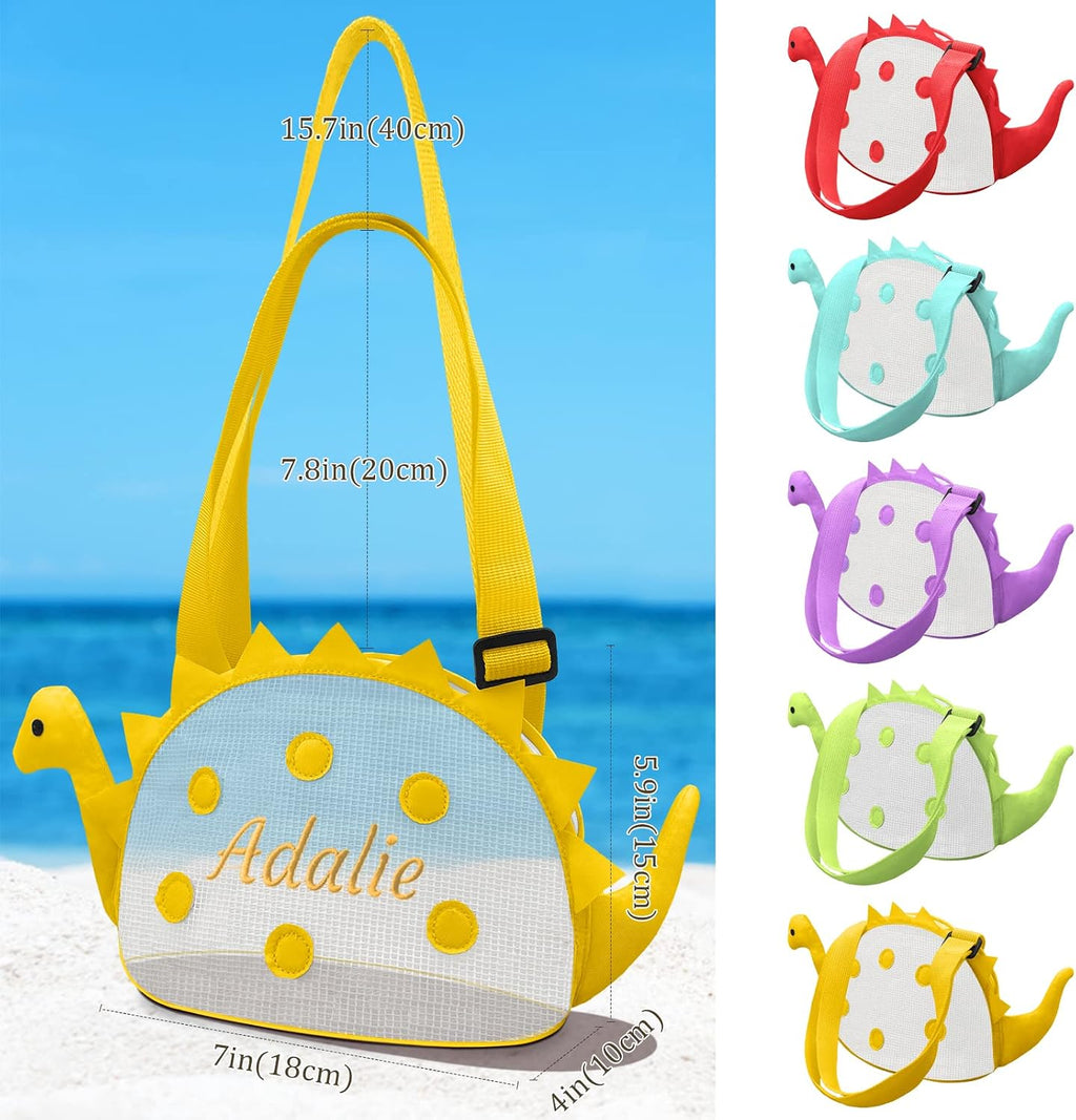 Beach Shell Bags Kids Mesh Personalized 3 Pack Dinosaur Shaped Shell Collecting Bag Kids Beach Toys Organizer with