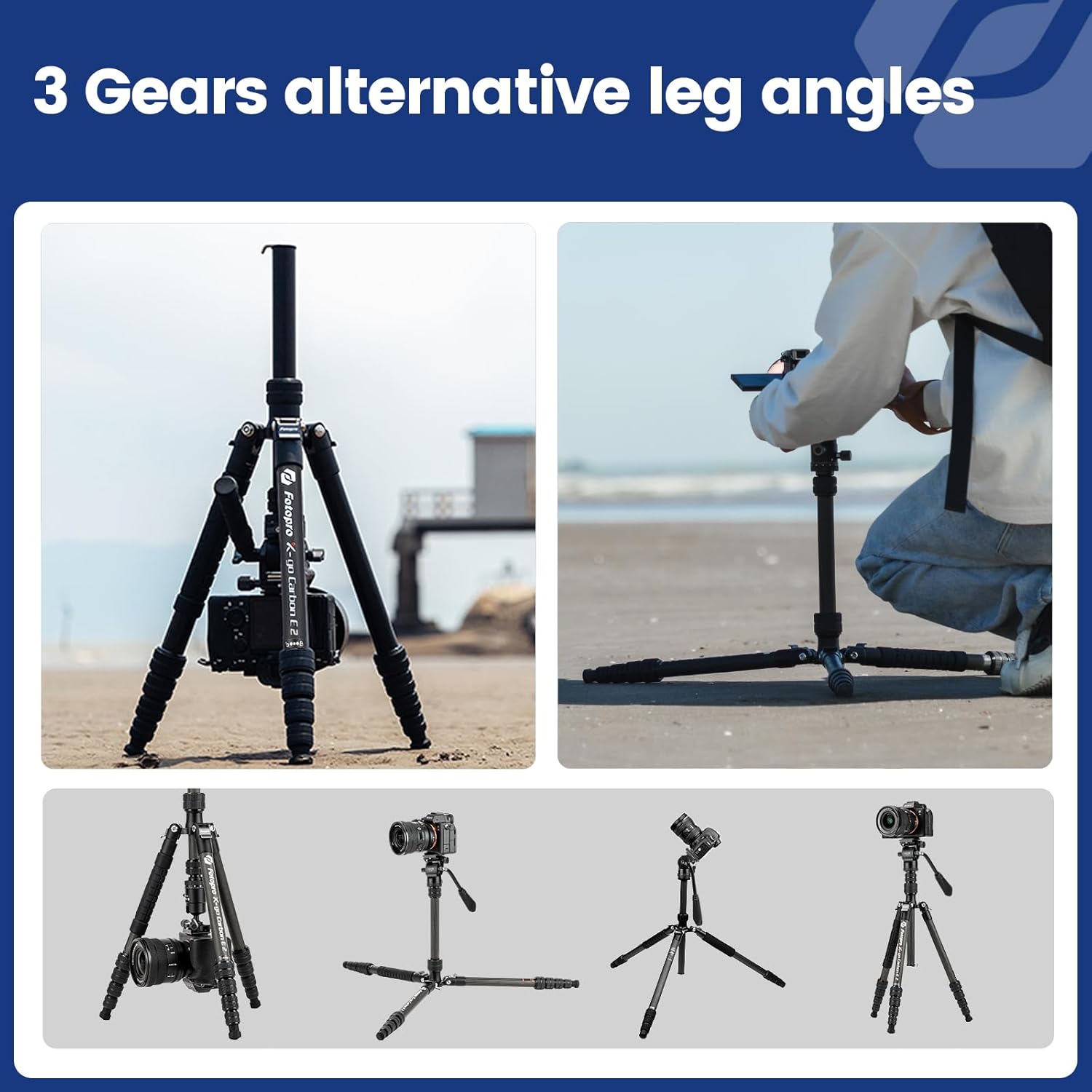 62" Carbon Fiber Travel Tripod, Lightweight Compact Video Tripods with Fluid Head, Detachable Monopod with Arca-Swiss