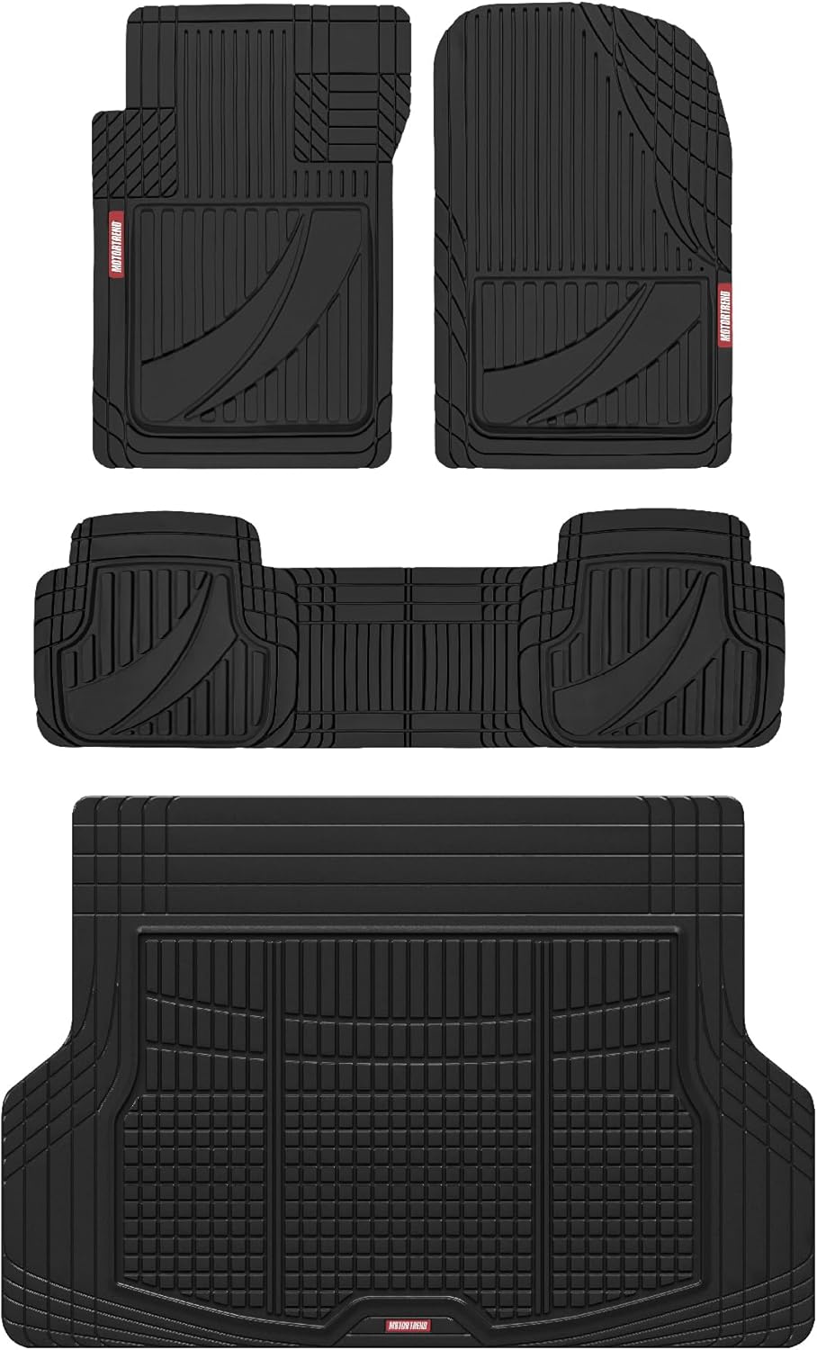 FlexTough Advanced Heavy Duty Black Rubber Car Floor Mats & Cargo Liner for SUV & Car Full Set - Universal Trim to