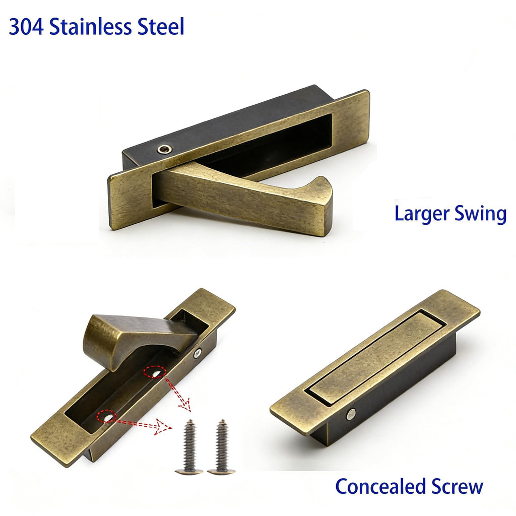 Pocket Door Handles Edge Pull,Flush Finger Hardware,Antique Brass,2