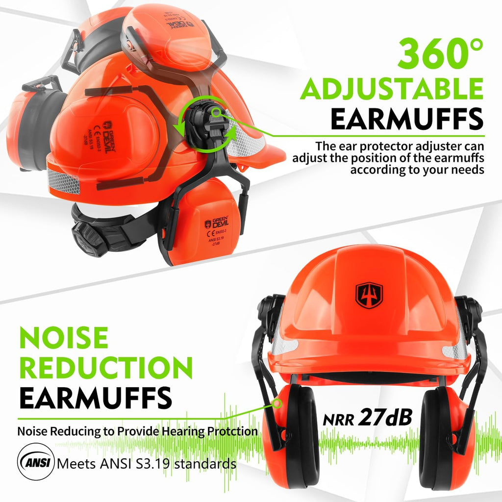 Chainsaw Safety Protective Helmet Forestry Helmet with Build-in Visor Mesh Face Shield Ear Muffs 4 in 1 Ideal for
