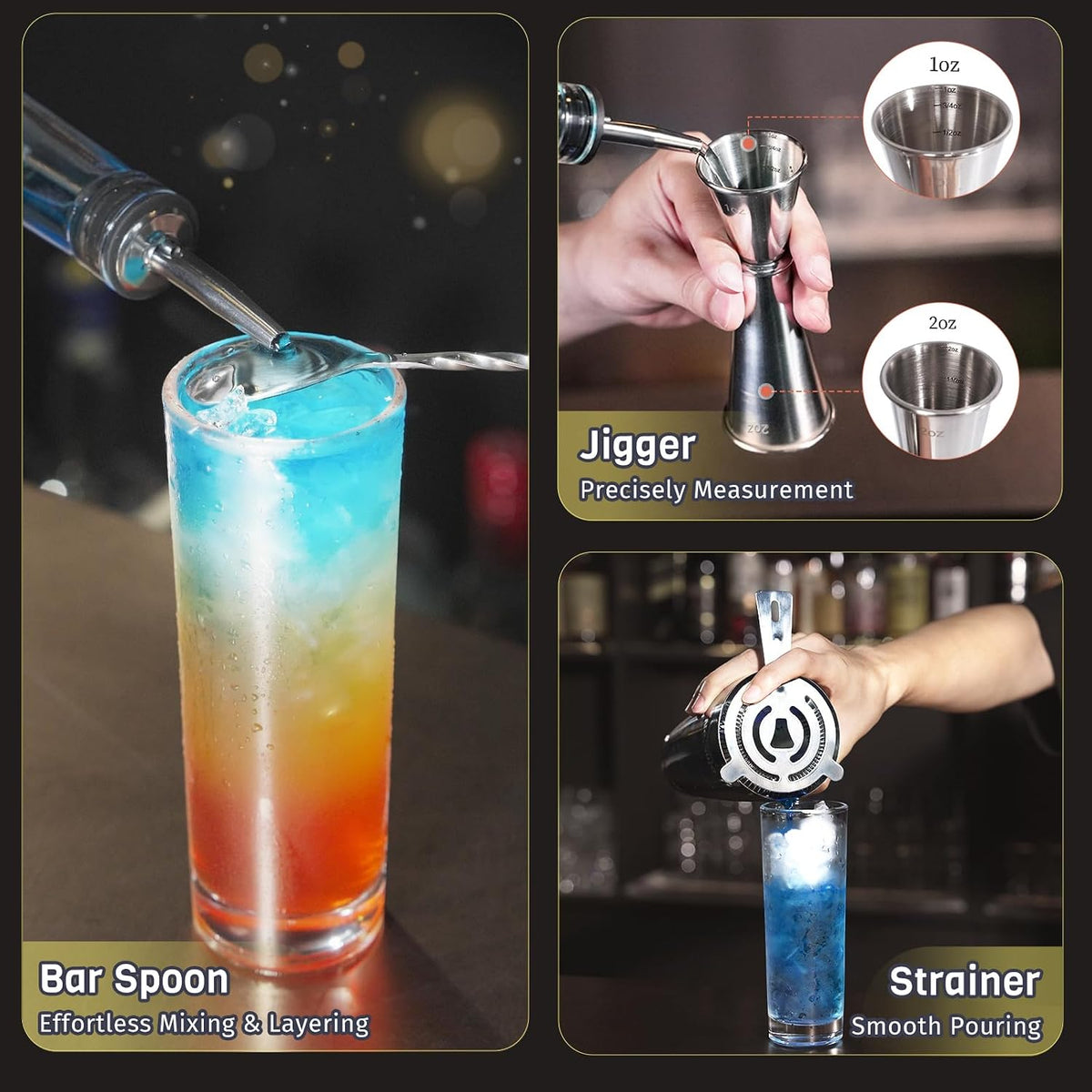 Boston Cocktail Shaker Set, 4-Piece Bar Tools Set, Ideal for Bar