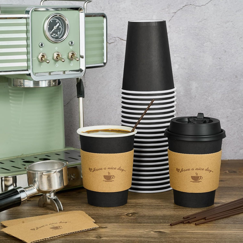 100 Pack 12 oz Coffee Cups with Lids, Disposable Coffee Cups