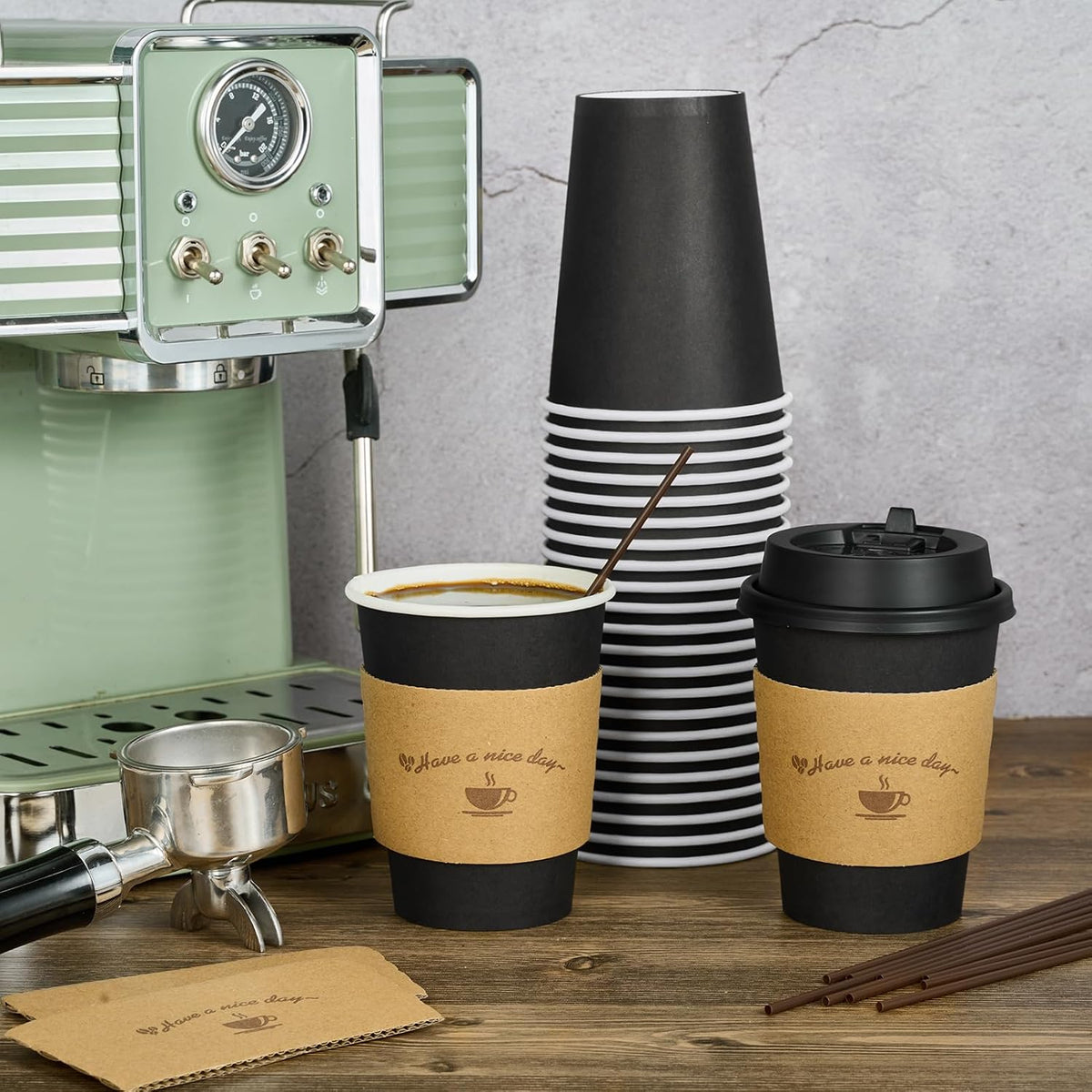 100 Pack 12 oz Coffee Cups with Lids, Disposable Coffee Cups
