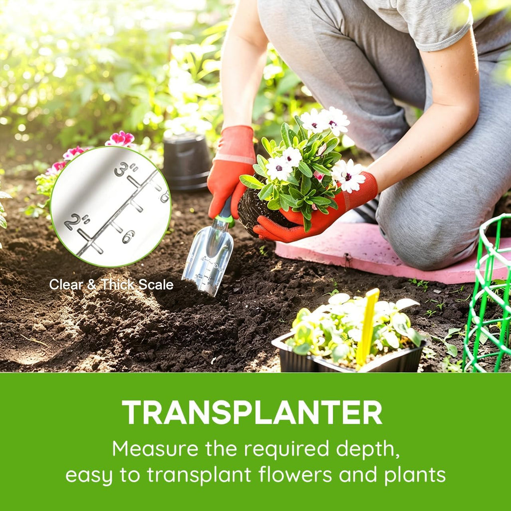 Garden Tool Set, 3 Pack Aluminum Heavy Duty Gardening Kit Includes Hand Trowel, Transplant Trowel and Cultivator Hand