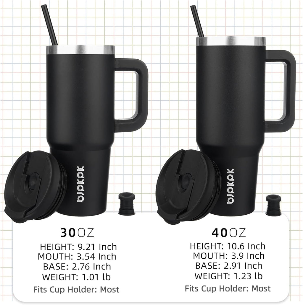 30 oz Insulated Tumbler with Handle & Straw, Stainless Steel | Double Wall Vacuum Insulation, Leak Proof, BPA Free