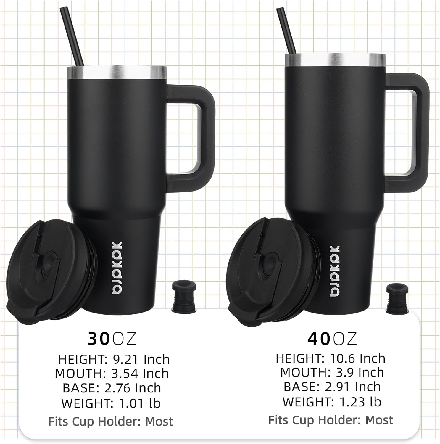 30 oz Insulated Tumbler with Handle & Straw, Stainless Steel | Double Wall Vacuum Insulation, Leak Proof, BPA Free