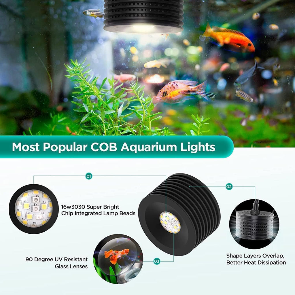 16W Full Spectrum Aquarium Light, 4 Channels Remote Control，Adjustable Gooseneck Freshwater Super Bright Fish Tank