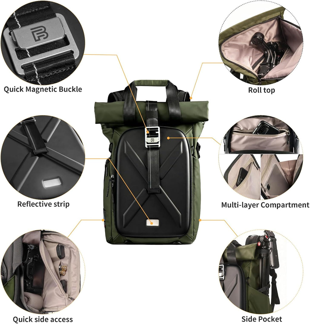 Hardshell Camera Backpack,DSLR SLR Mirrorless Camera Bag Waterproof with 15.6'' Laptop Compartment Tripod Holder