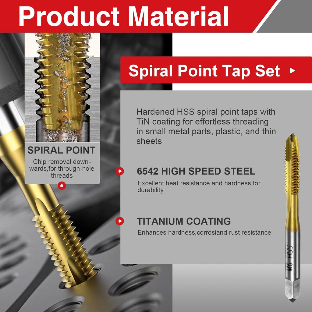 7Pcs Metric Thread Tap Set, Titanium Coated HSS 6542 Thread Milling Taps