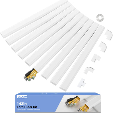 Large 142in Cord Hider for 3-4 Cords, Cord Covers for Wires on Wall, Easier Install Wire Covers for Cords on Wall