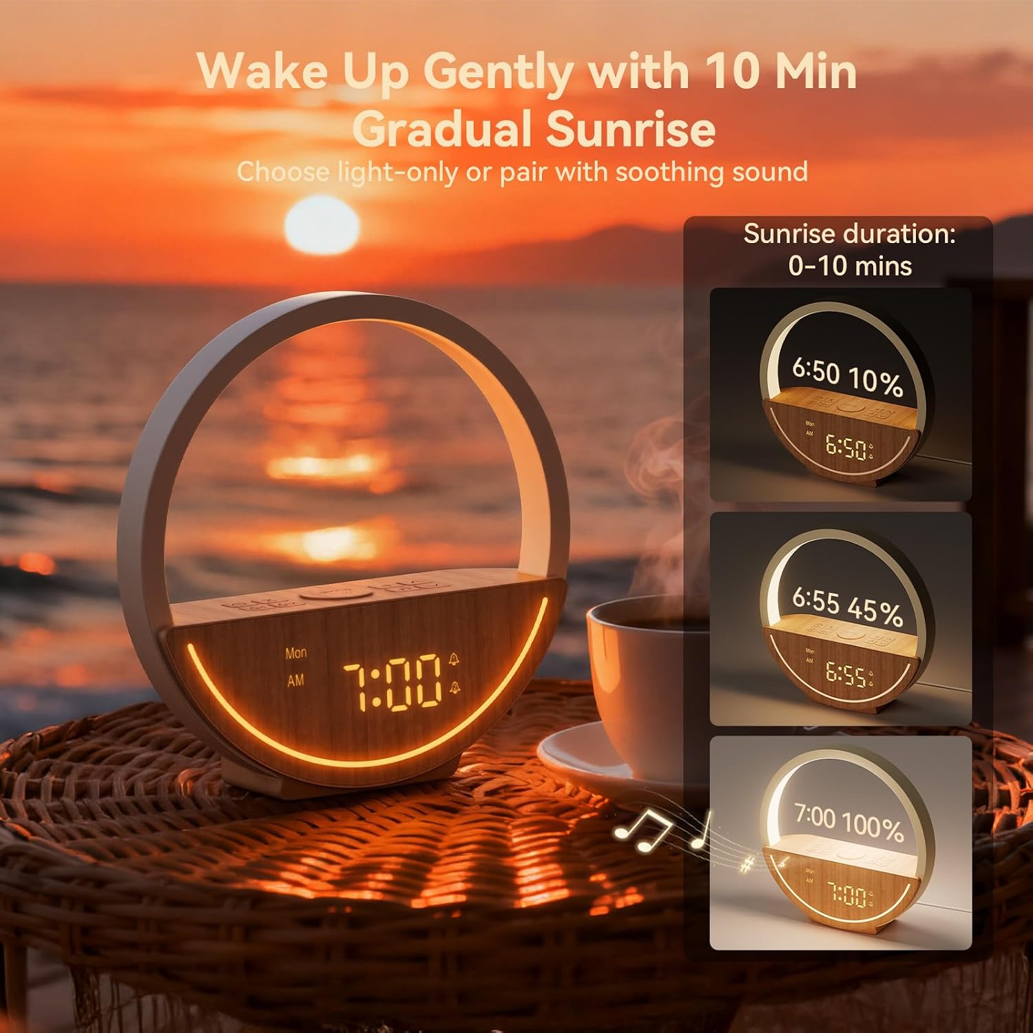 Sunrise Alarm Clock White Noise Sound Machine for Bedroom | Gentle Wake Up Light with 20 Soothing Sounds Sleep Aids