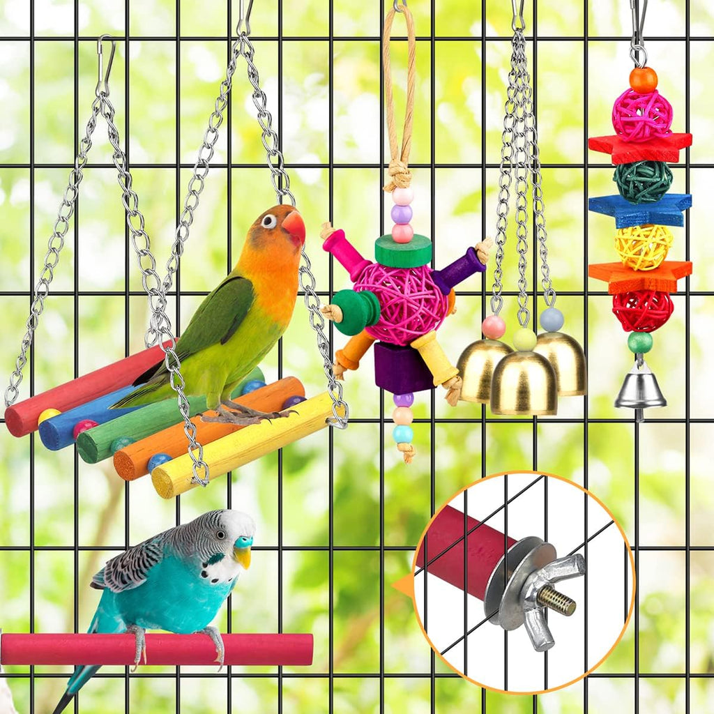 Bird Toys for Conures with Colorful Ladder Hammock Bird Cage Accerious Bird Perch Stand Chewing Toys Hanging Bell for
