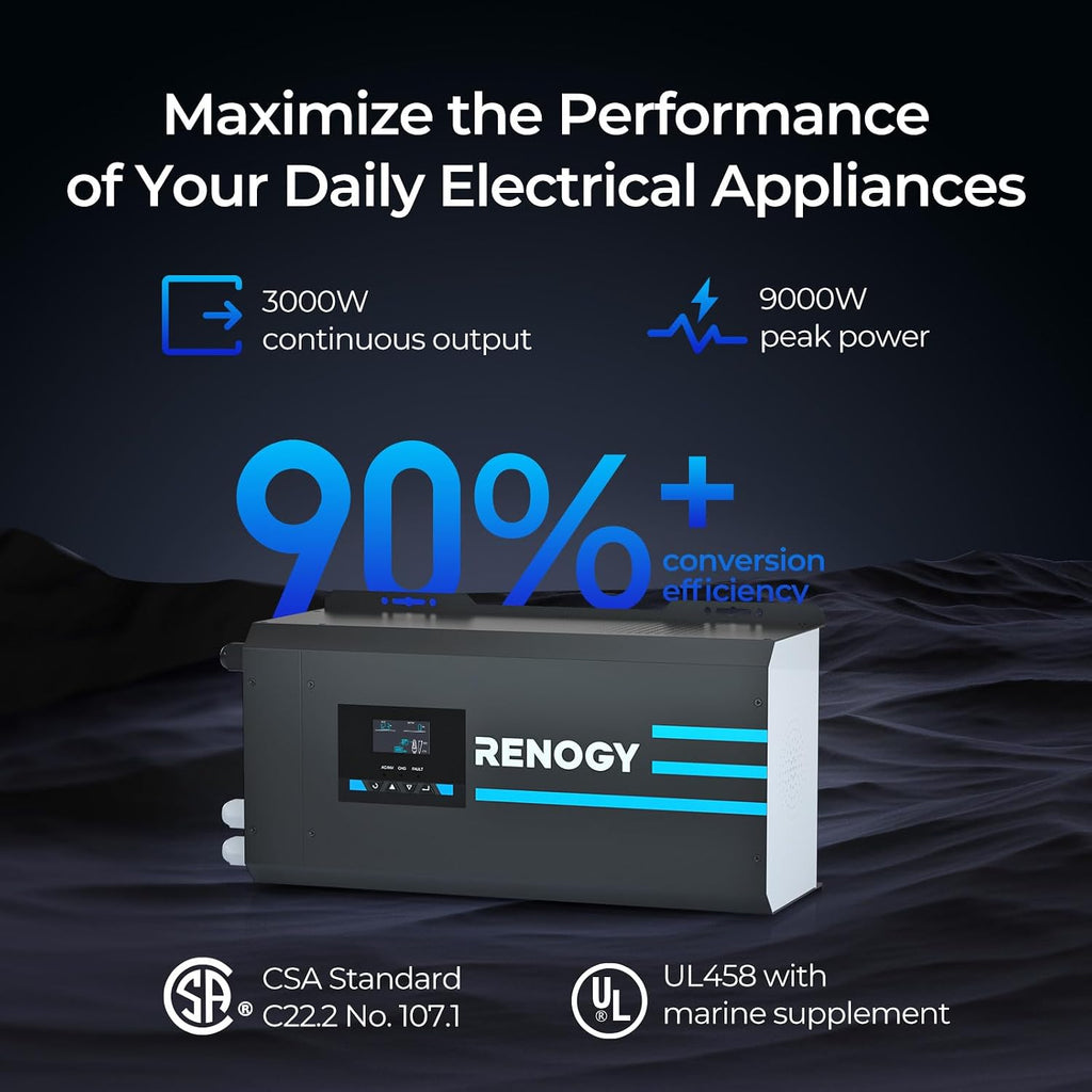3000w Pure Sine Wave Inverter Charger 12V DC to 120V AC Surge 9000w for Off-Grid Solar RV Boat Home w/LCD Display