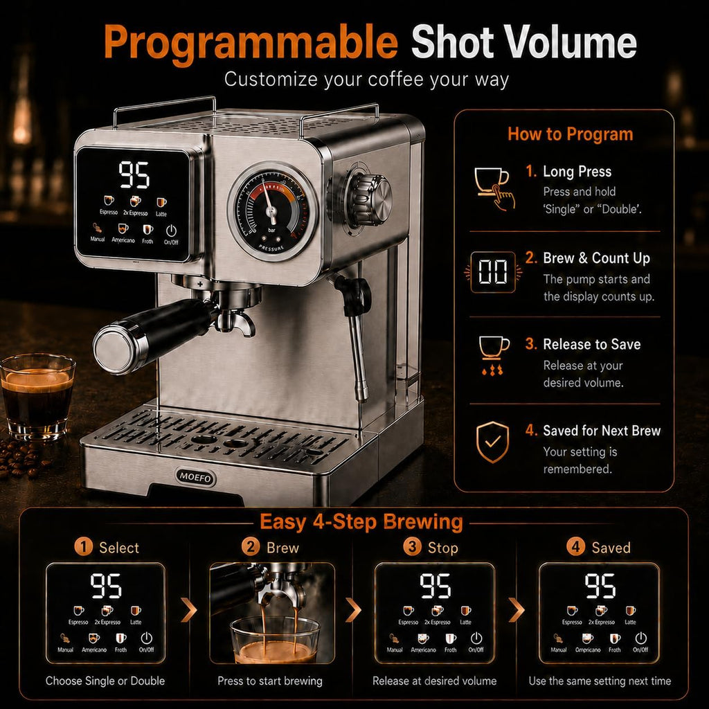 58mm Espresso Machine with Milk Frother, 20 Bar Semi-Automatic Coffee Maker, Visual Pressure Gauge & Touchscreen LCD