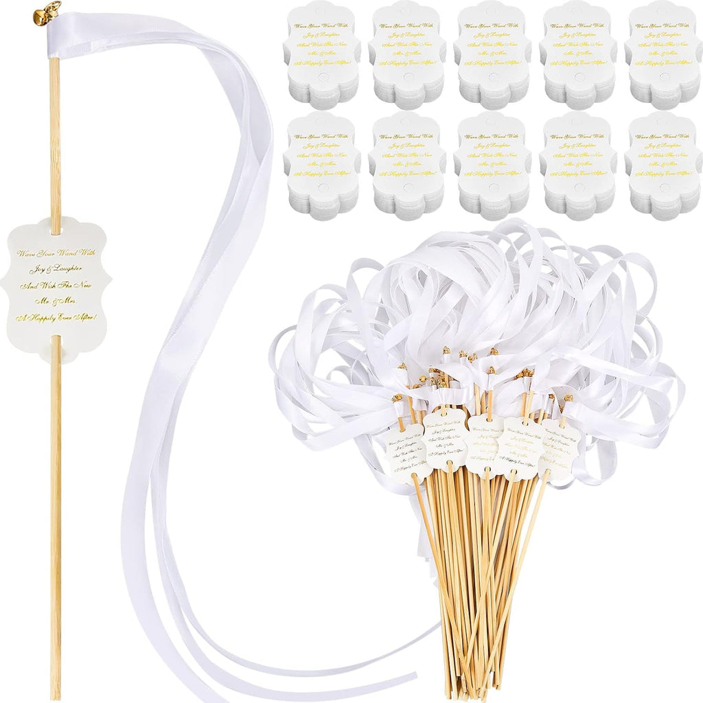 100 Sets Wedding Send Off Wands with Bells Bulk, White