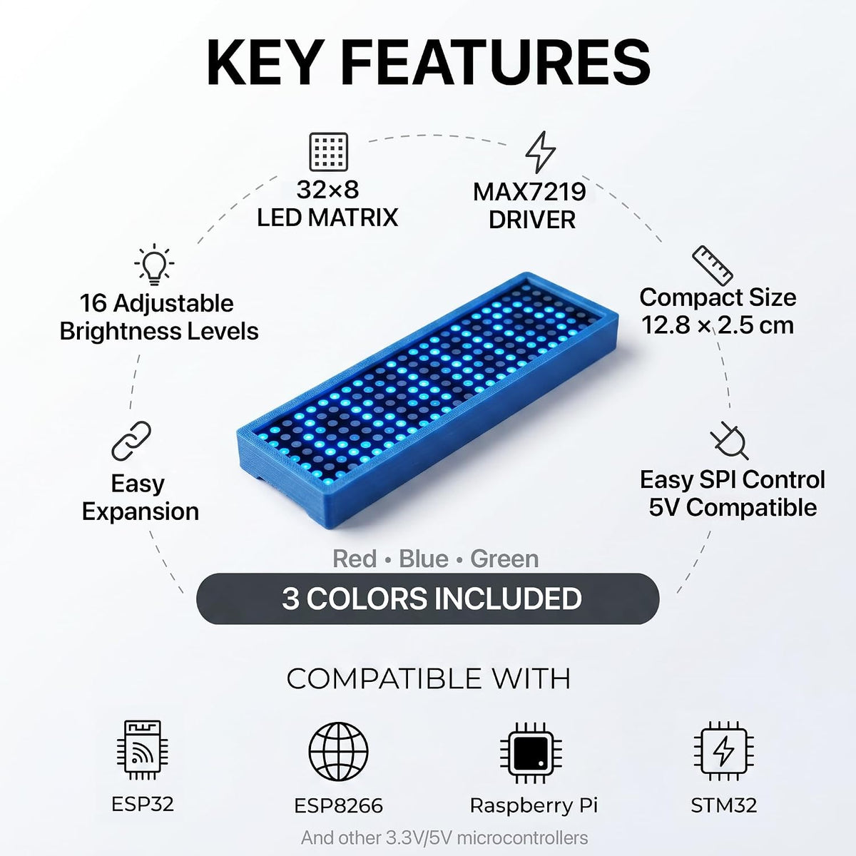 Lonely Binary 3-Pack 32x8 LED Matrix MAX7219 3-Color for C++ ESP32