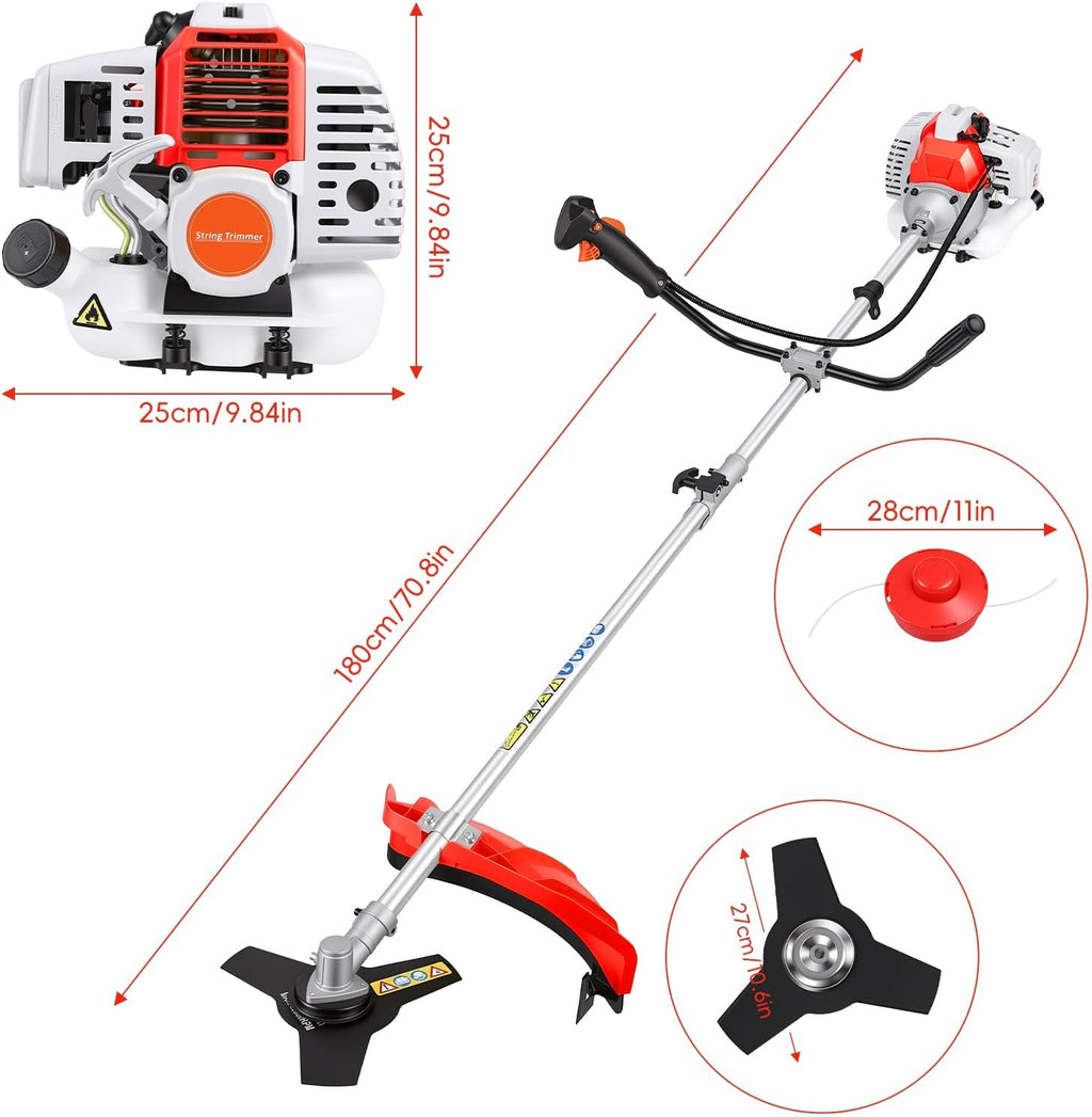 Gas Powered Weed Eater, 52cc 2-Stroke Weed Wacker, Powerful 2-in-1 String Trimmer & Brush Cutter for Yard Garden