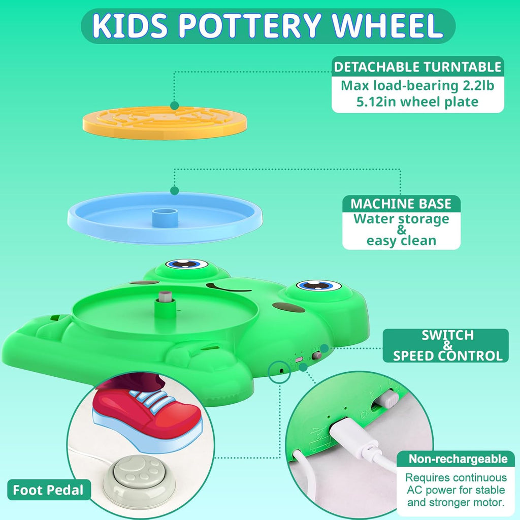 Pottery Wheel for Kids - Complete Pottery Painting Kit Arts and Crafts for Kids Ages 8-12 with 3 Pack Air Dry Clay