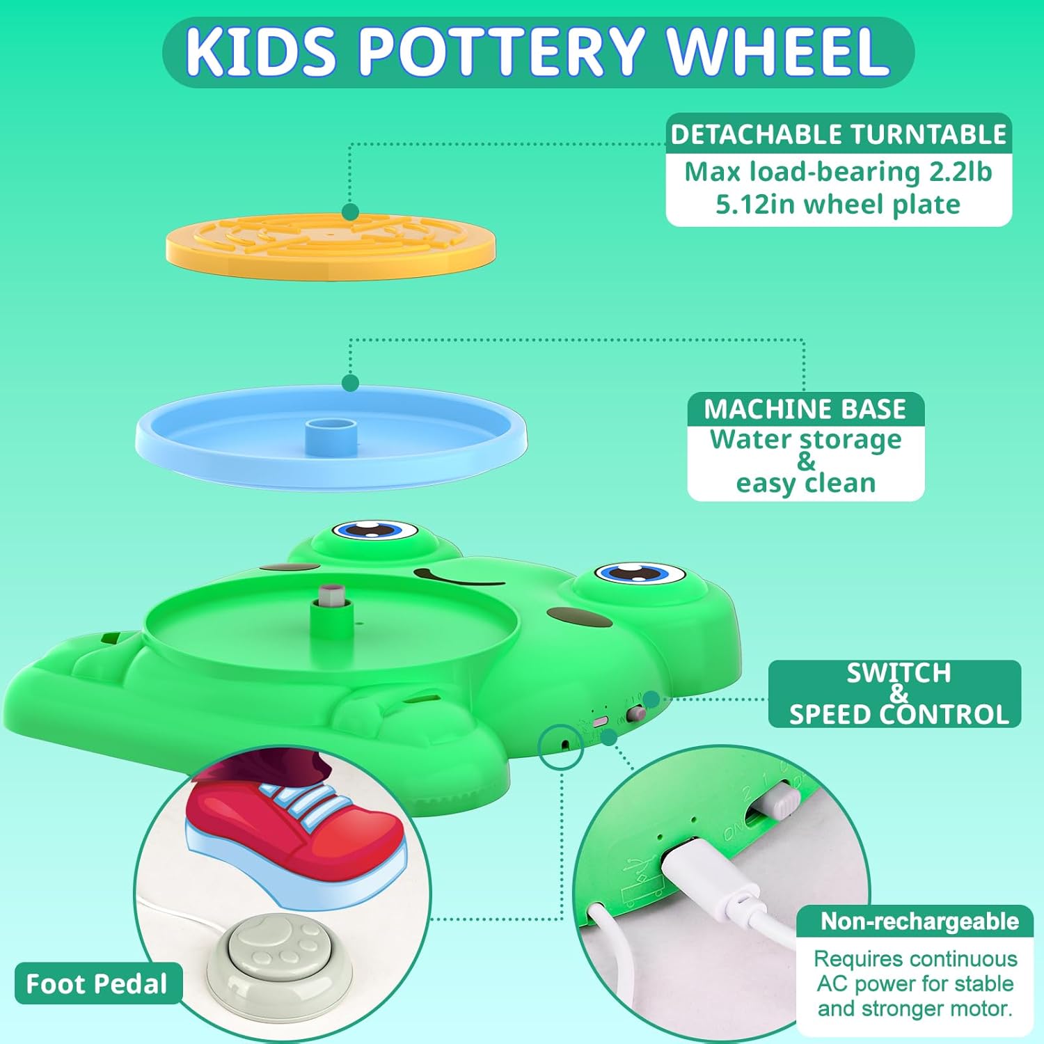 Pottery Wheel for Kids - Complete Pottery Painting Kit Arts and Crafts for Kids Ages 8-12 with 3 Pack Air Dry Clay