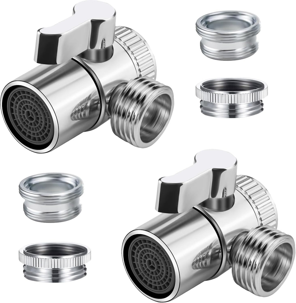 2 Pack Faucet Diverter Valve with Aerator, 55/64"-27 Female Inlet, 15/16"-27 Male Adapter, G1/2 and 3/4" GHT Adapters for Sink Faucet, Shower Hose and Portable Washer