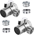 2 Pack Faucet Diverter Valve with Aerator, 55/64"-27 Female Inlet, 15/16"-27 Male Adapter, G1/2 and 3/4" GHT Adapters for Sink Faucet, Shower Hose and Portable Washer