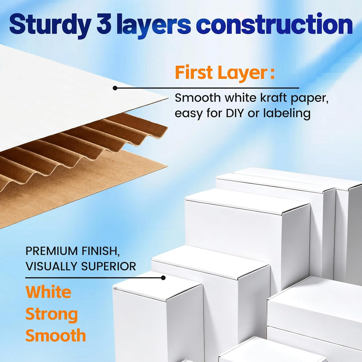 14x8x5" Shipping Boxes 20 Pack White Corrugated Cardboard Box