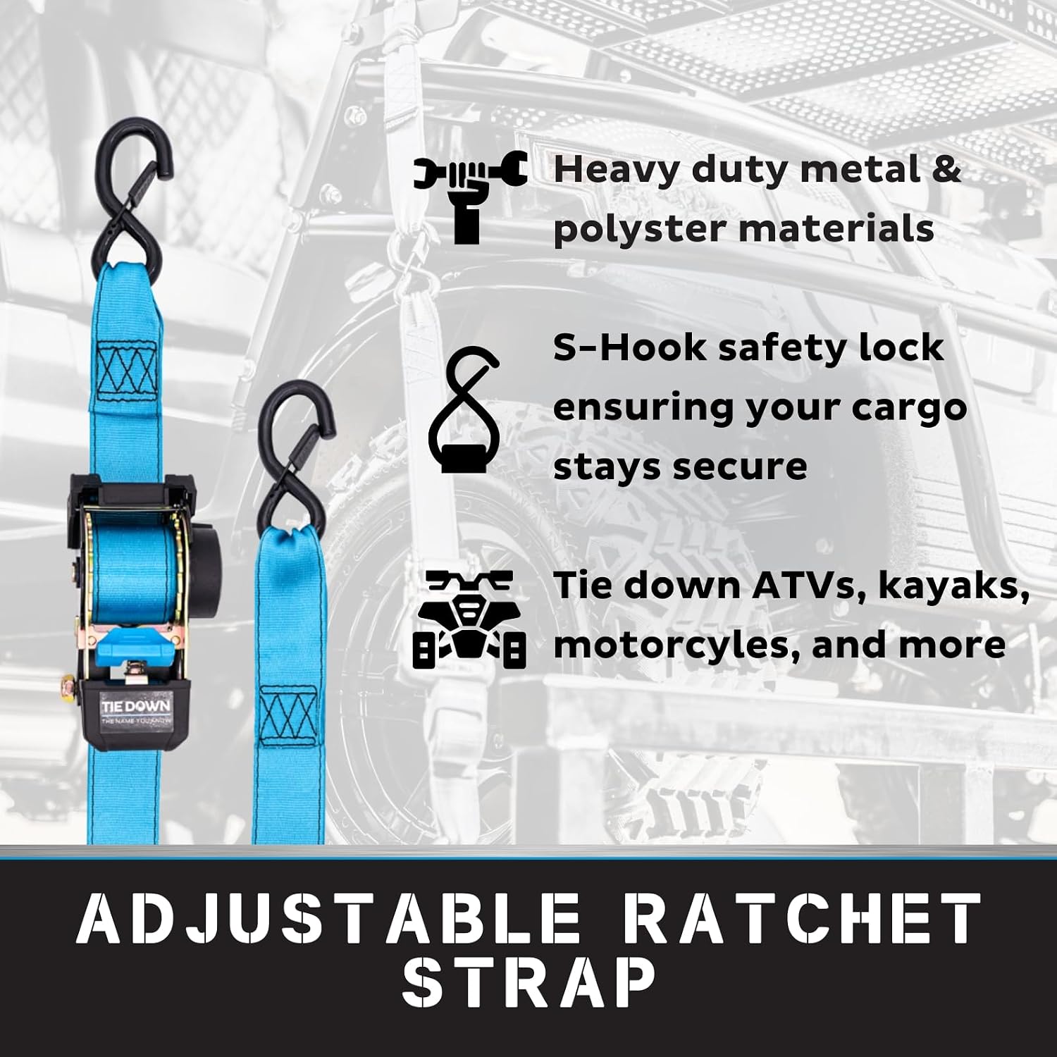 2 in. x 10 ft Blue Heavy Duty Retractable Ratchet Strap, 2-Pack Kit - 3000 lbs. Breaking Load Limit