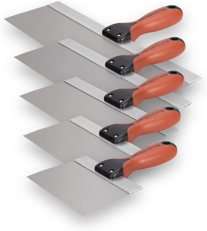 Drywall Taping Knife Set, 5 Piece, Mud Knife Tool Kit | Five Taping Knives, 6, 8, 10, 12, 14 Inch, Tempered Stainless