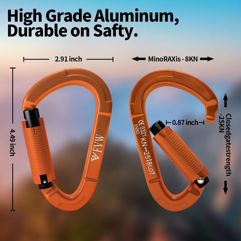 Auto Locking Rock Climbing Carabiner Clips, UIAA Certified Professional 25KN (5620 lbs) Heavy Duty Caribeaners for