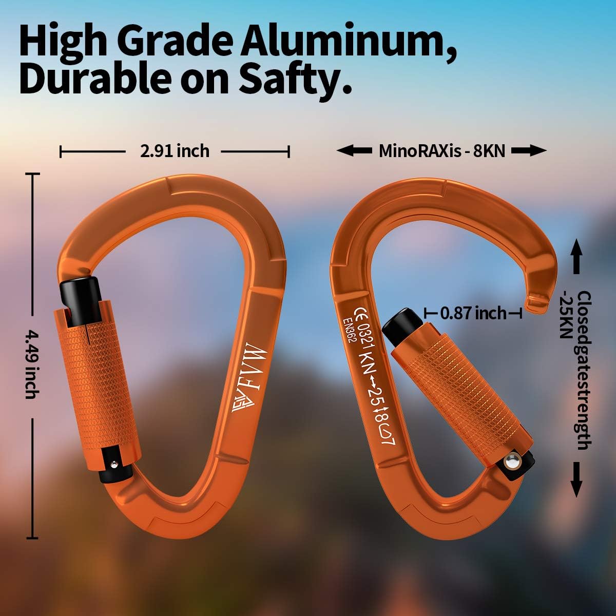 Auto Locking Rock Climbing Carabiner Clips, UIAA Certified Professional 25KN (5620 lbs) Heavy Duty Caribeaners for