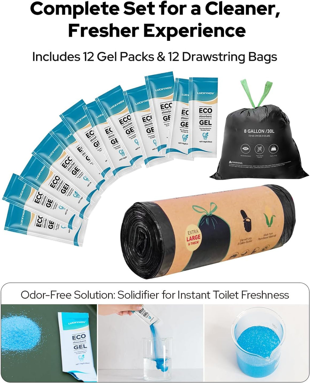 Adjustable Height Portable Toilet with Soft Seat Cushion, Waste Bags & Gel, Camping Toilet for Adults & Kids, Compact