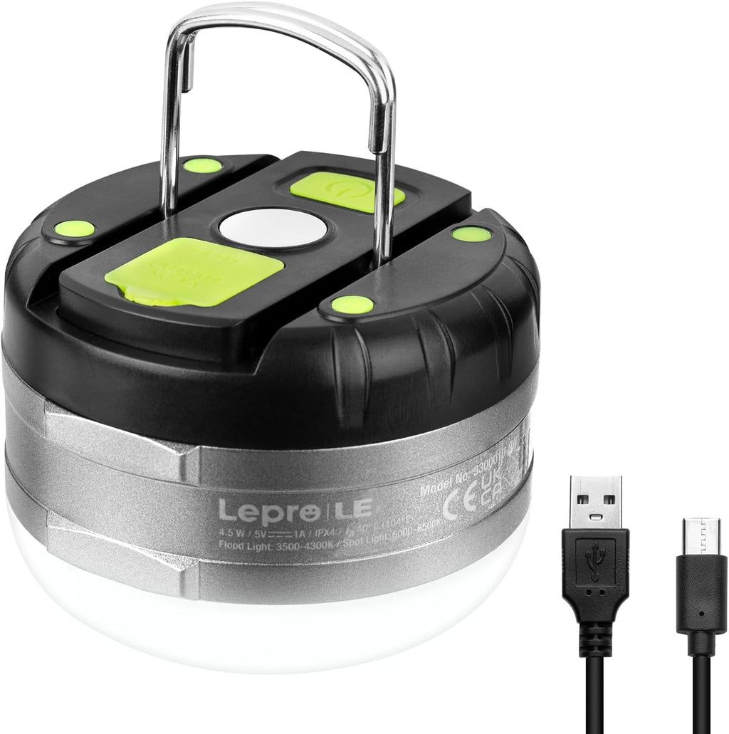 LE LED Camping Lantern Rechargeable, 410LM, 5 Light Modes, Power Bank, Waterproof, Mini Flashlight with Magnetic Base