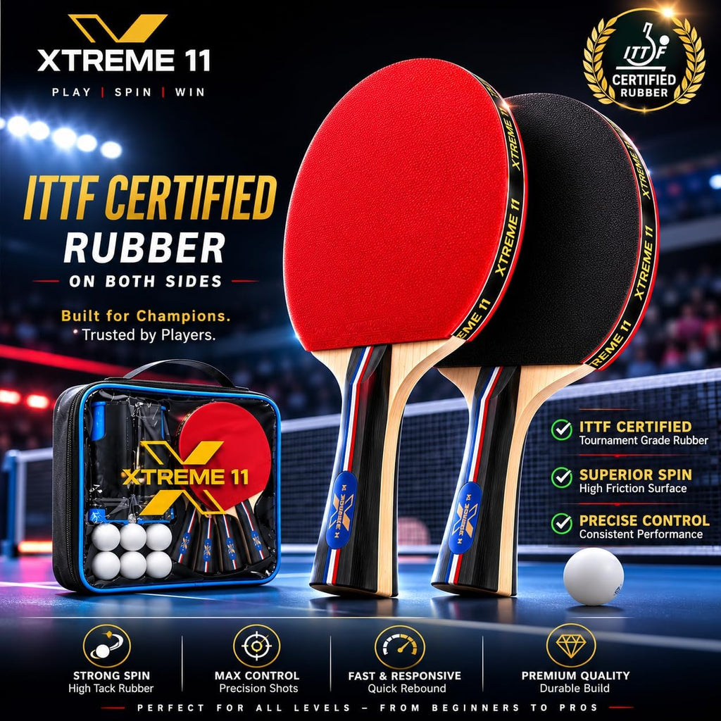 Adult Table Tennis Set, 4 ITTF Paddles, 6 Balls & Retractable Net