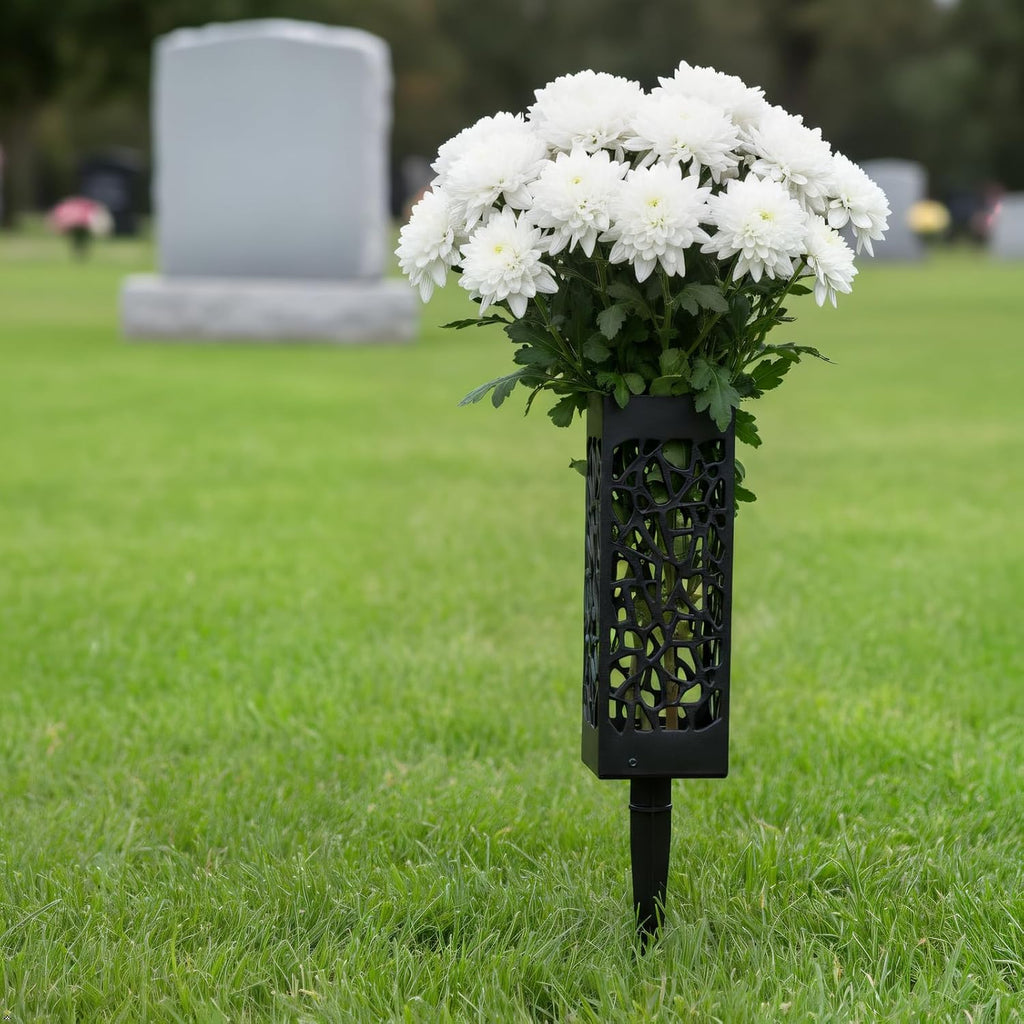 Cemetery Vases for Grave with Stakes, 2 Pack Grave Flower Holders