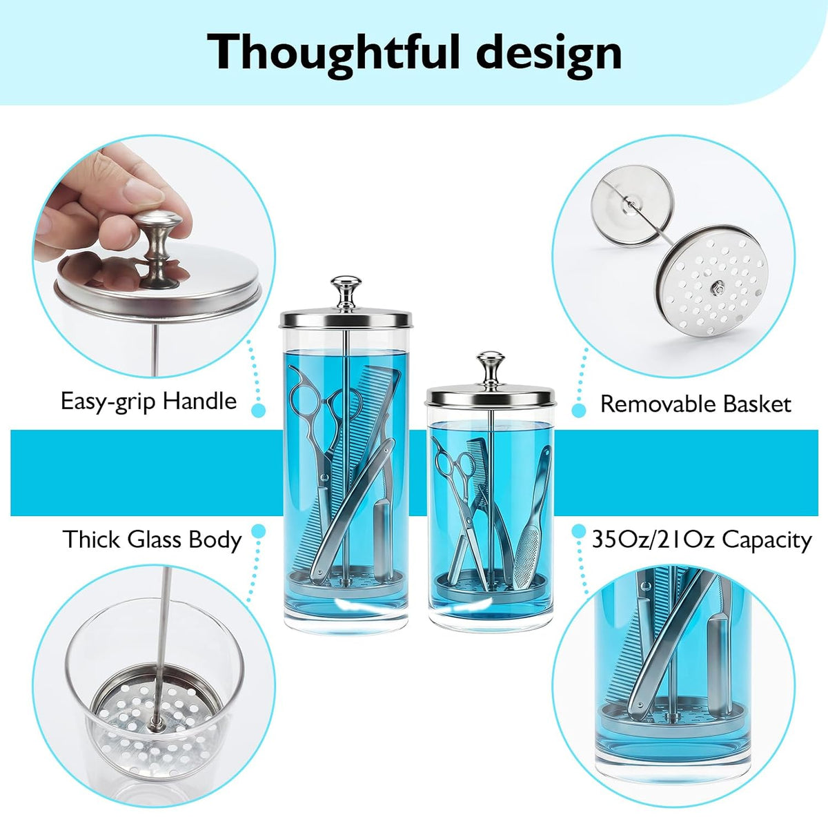 21 Oz Disinfectant Sterilizer Jar Barber Jar Glass Jar for Manicure