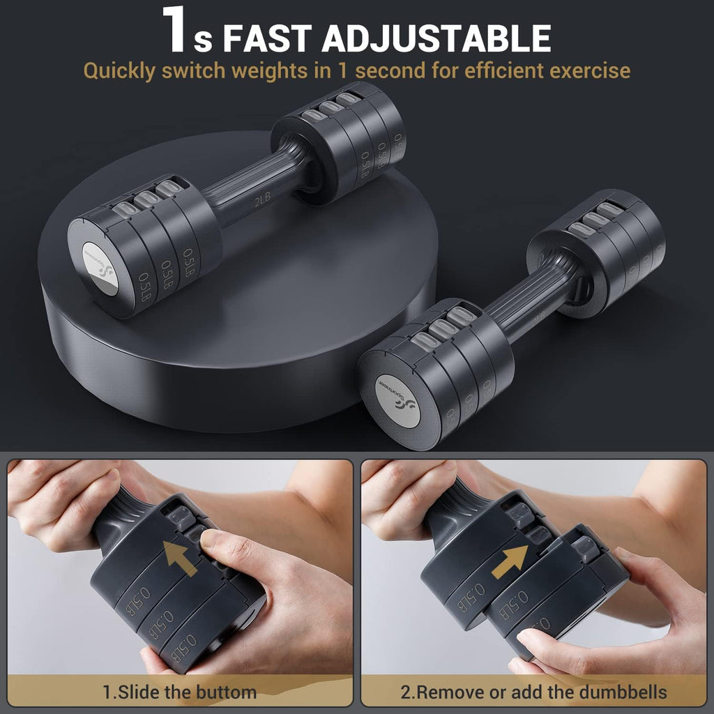 Adjustable Dumbbells Hand Weights Set: 5 lb Dumbbell Set of 2 Each 2lb 3lb 4lb 5lb Free Weights Fast Adjust Weight 4