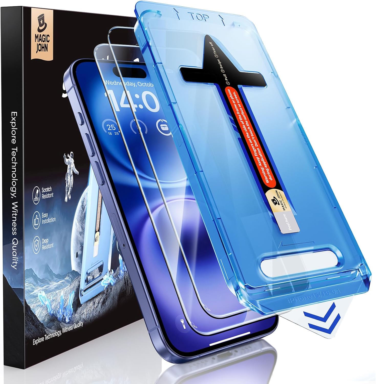 2 Pack for iPhone 16 6.1 inch Tempered Glass Screen Protector (Not Pro), Auto Dust-Elimination, Bubble Free, Easy