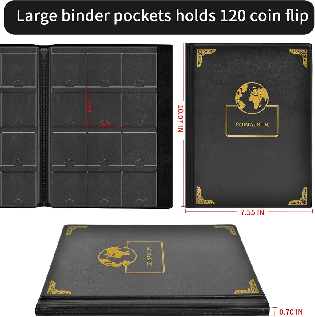 120 Pockets Coin Flip Holder Albums, 2x2 inches Coin Storage Books for Coin Cardboard Collection Holders, Collection