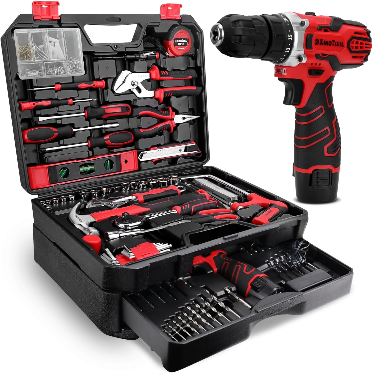 276-Piece Tool Set Kit - Tool kit with 12V Cordless Power Drill Driver Toolbox Storage Case with Drawer, Drill Set