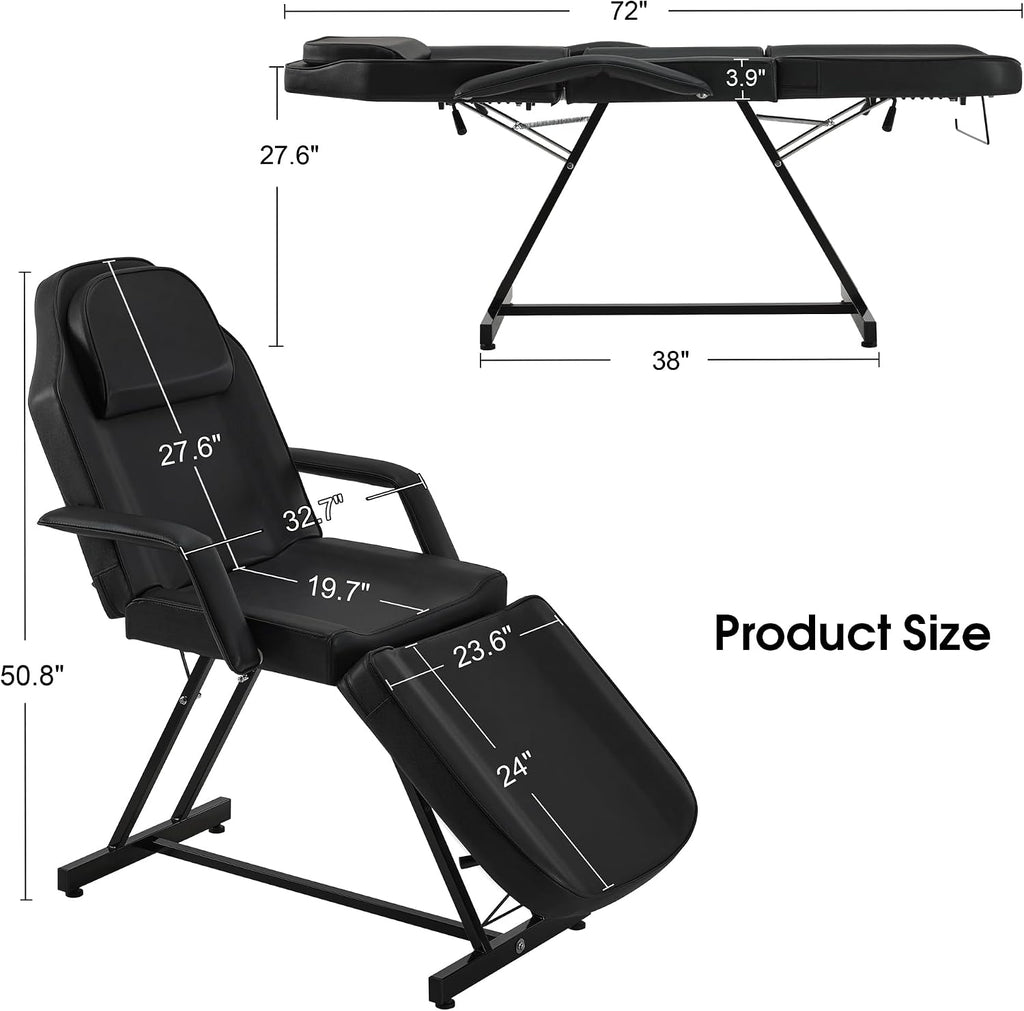 Adjustable Tattoo Chair Esthetician Facial Bed 72 in 0015 Black