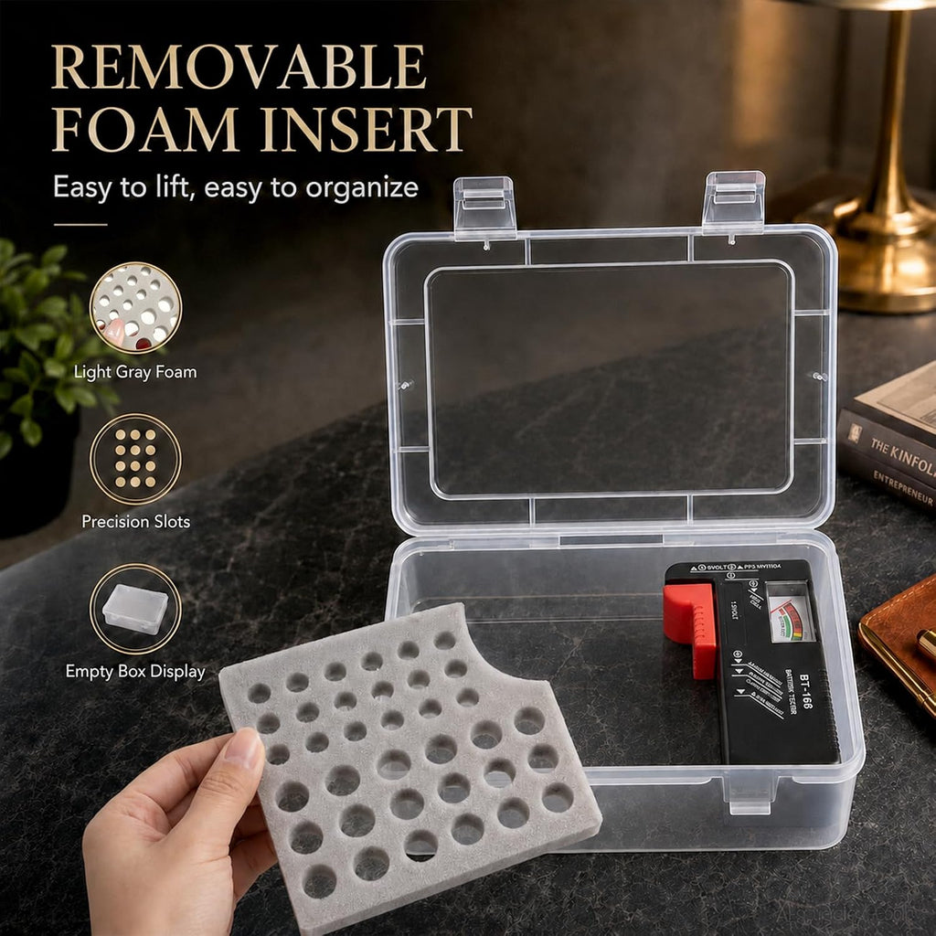 Battery Organizer Storage Box with Test, Garage Case Holder for 18* AA, 18* AAA Batteries (Bag Not Include Batteries