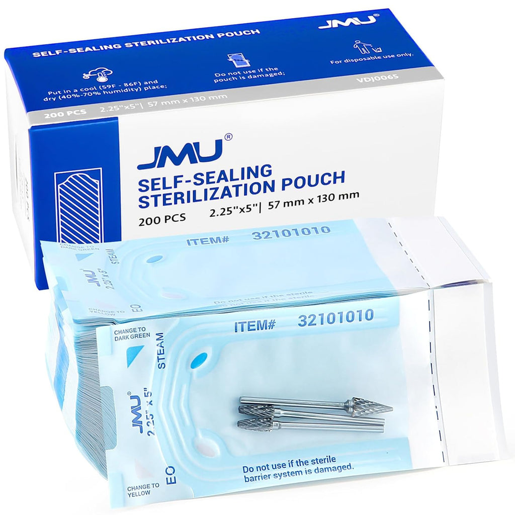 200 Self Sealing Sterilization Pouches, 2.25" x 5" Autoclave Bags | Color Changing Indicator, Latex-Free