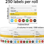 1500 Food Labels 3x2 inch, 6 Rolls, White Shelf Life Stickers for Kitchen