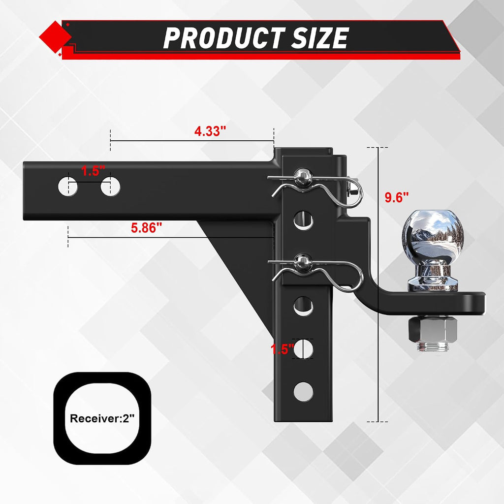Adjustable Trailer Hitch Ball Mount for 2 Inch Receiver