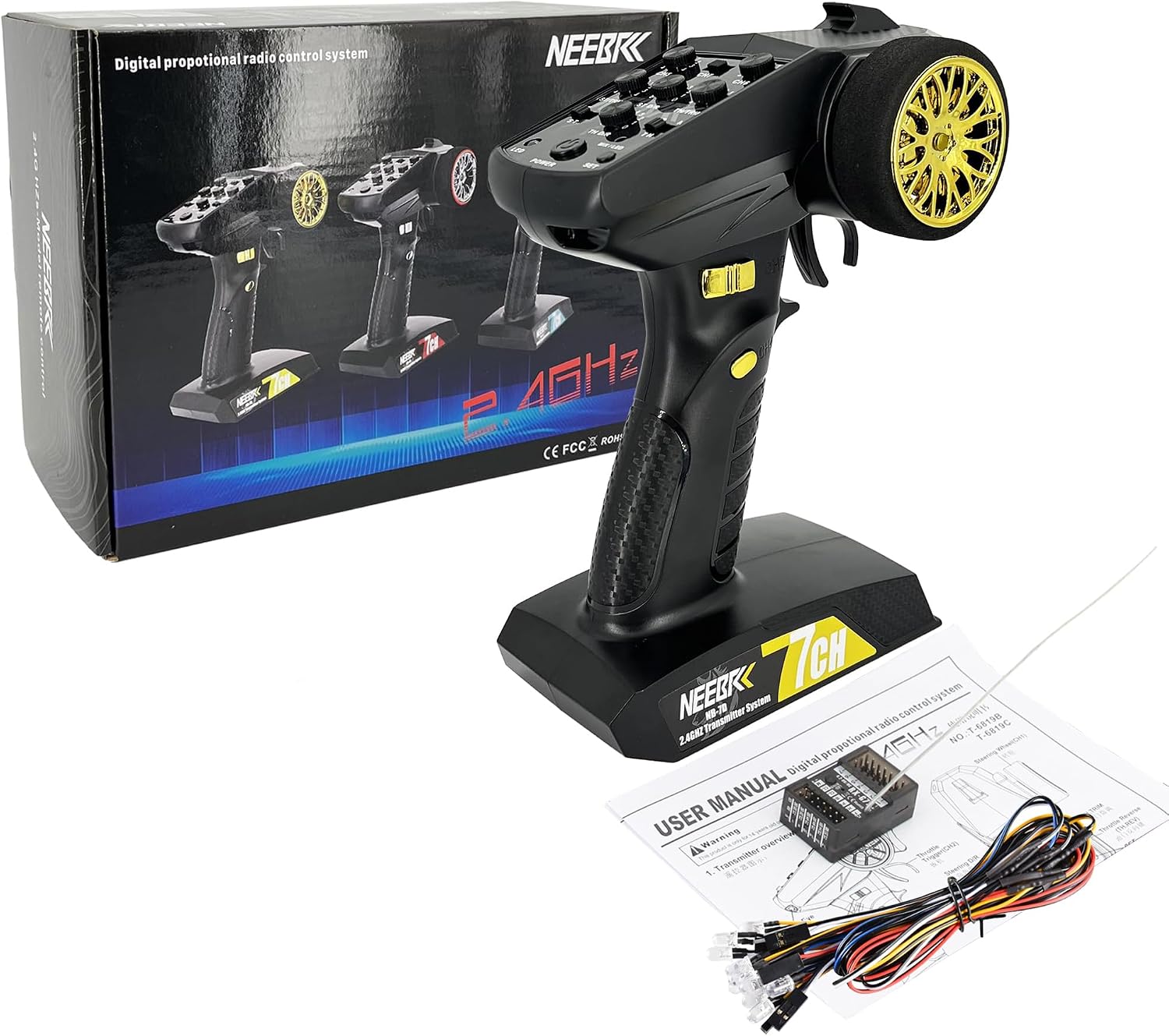 7 Channels RC Transmitter with Receiver Built-in Light Control System and 12LED Light Set, 2.4GHz Radio Remote
