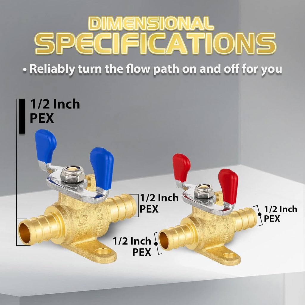 10 PCS Foskan 1/2" PEX Drop Ear Ball Valves With Butterfly Levels