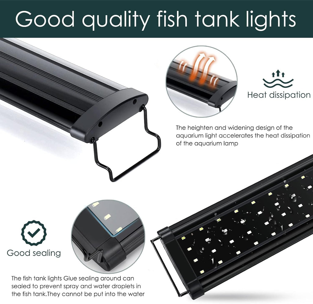 Aquarium Light,Full Spectrum LED Fish Tank Lights | 12"-54" Adjustable Multi-Color White Blue Red Green LEDs with
