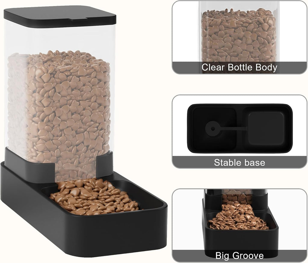 Automatic Cat Feeder and Water Dispenser in Set with Pet Food Bowl,Gravity Dog Waterer and Food Feeder for Small