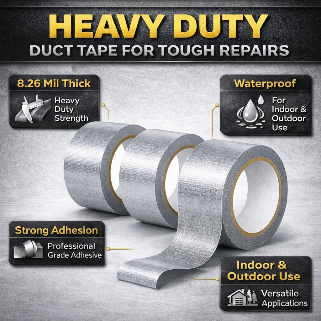 Heavy Duty Duct Tape, Silver, 3 Pack, 90 yd Total, 8.26 mil